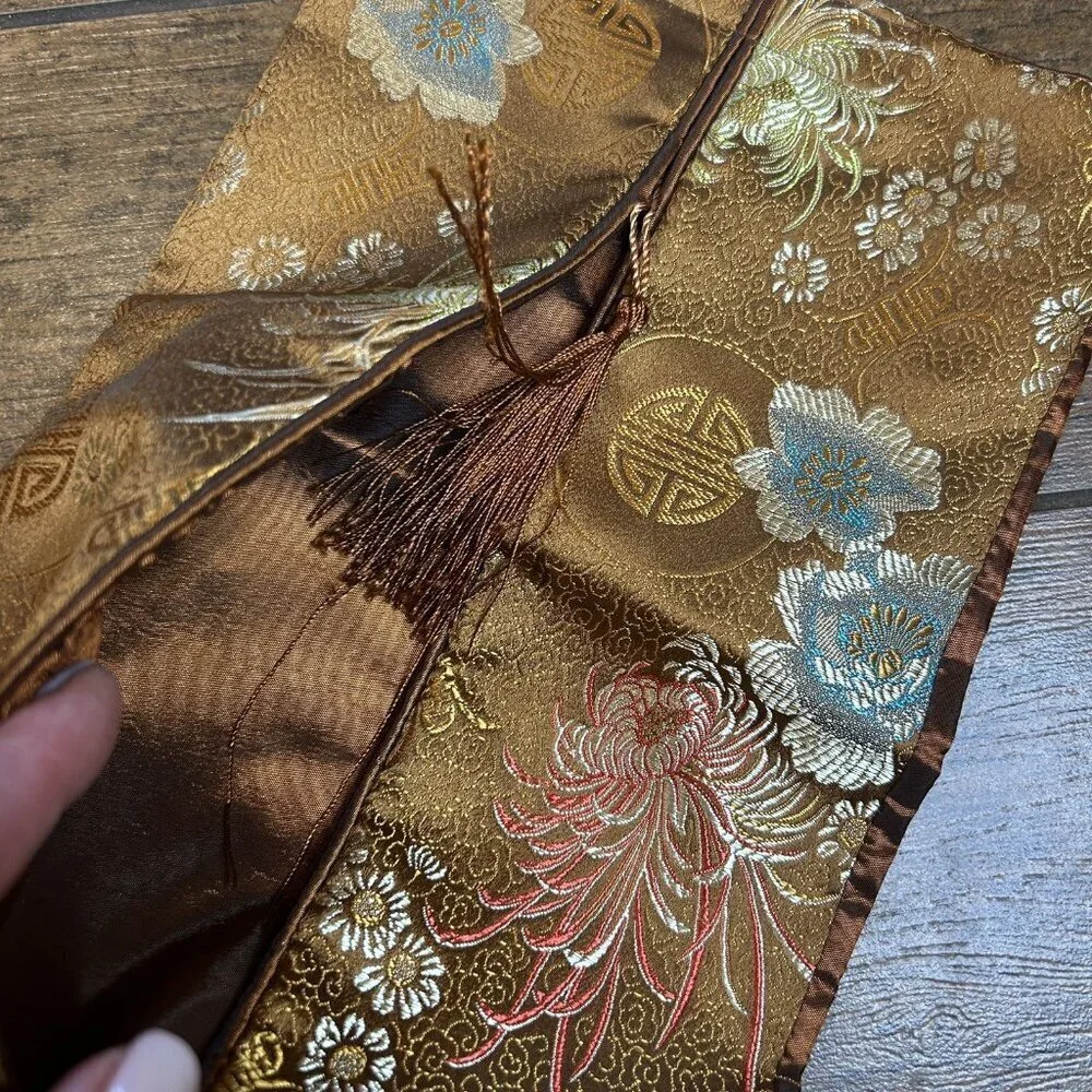 Chinese Brown Brocade Hosiery Lingerie Bag Pouch